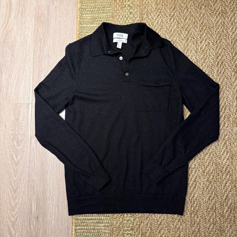 COS Slim Fit Metallic Wool Polo Shirt